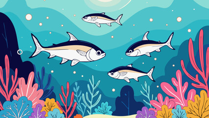 Obraz premium Vector Illustration of Peaceful Ocean Life with Healthy Coral Reefs