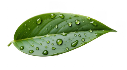 Green leaf with water droplets plant isolated on a transparent background
