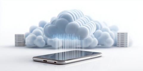 Smartphone receiving data from cloud storage in modern environment  