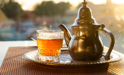 traditional mint tea in Morocco served in teapot