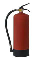 A red fire extinguisher with a black handle isolated on white background