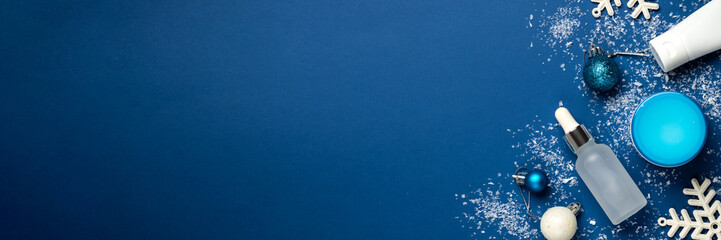 Winter cosmetic products. Beauty skin care for winter season.