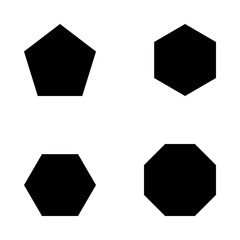 Black Geometric Polygon Shapes Set, Minimalist Vector Pentagon Hexagon and Octagon Icons, Abstract Silhouette Symbols, Trendy Graphic Design Elements