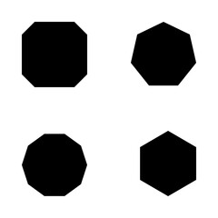 Black Geometric Polygon Shapes Set, Minimalist Vector Hexagon and Octagon Icons, Abstract Silhouette Symbols for Logo Design, Trendy Graphic Elements