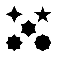 Black Minimalist Star and Geometric Shapes Set, Vector Y2K Aesthetic Icons, Simple Starburst and Polygon Symbols, Trendy Graphic Design Elements Pack