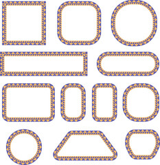 Decorative dotted rounded frames and shape borders. Colorful geometric outlines form a versatile design elements set. Ideal for UI layouts, labels, stickers, and modern graphic projects.