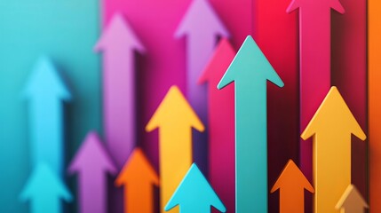 Vibrant 3D Arrows Pointing Upwards, Colorful Growth and Success Concept