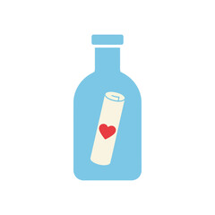 Message in a bottle with scroll and heart