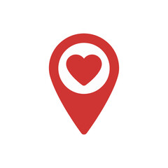 Map pin pointer with heart for romantic location