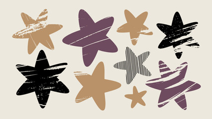Hand-drawn starfish illustrations in various colors and textures on a beige background