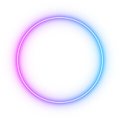 Glowing neon circular ring frame with pink blue gradient light