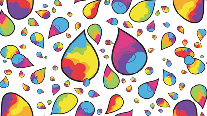 Seamless Pattern of Vibrant Colorful Liquid Drops and Water Droplets with Rainbow Gradient Textures Isolated on White Background for Creative Design