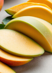 Fresh slices of ripe fruit. Juicy mango 