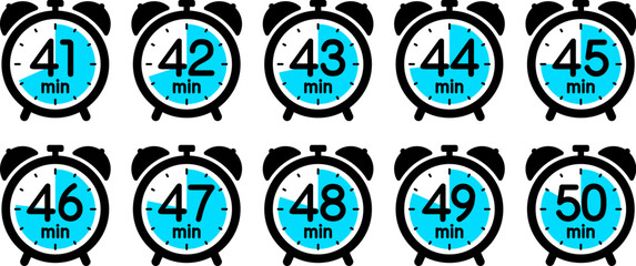 時間を示す時計のアイコン（alarm clock icon 41min/42min/43min/44min/45min/46min/47min/48min/49min/50min）
