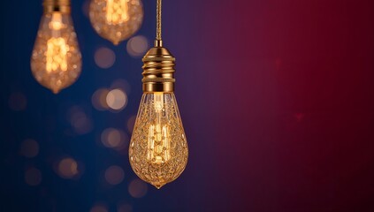 Elegant vintage light bulb glowing warmly against a vibrant blue and magenta backdrop