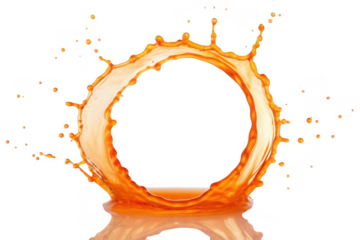 Orange juice splash forming a ring isolated on transparent background