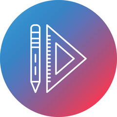 Pencil and Set Square Line Gradient Circle Background Icon