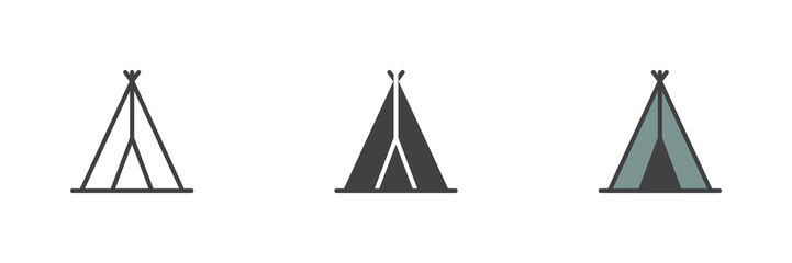 Indian tepee line, solid and colorful icon set pack © alekseyvanin