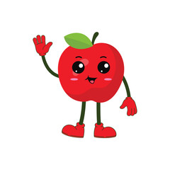 Cute Red Apple Cartoon Design, Kawaii Apple Design Cartoon Icon, Sweet Apple Day Sticker Vector, JPG, Transparent Image Cute Apple Fruit Character Artwork