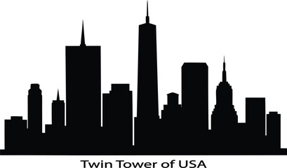twin tower of usa skyline silhouette vector art