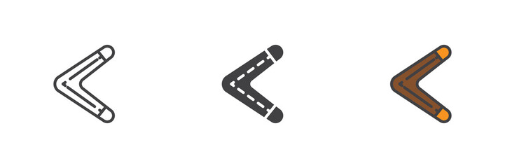 Boomerang line, solid and colorful icon set pack