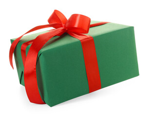 One beautiful Christmas gift box isolated on white