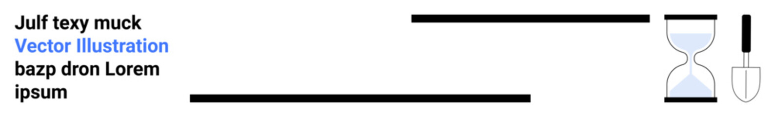 Time management, productivity, work, deadlines, minimalism, task completion. A basic hourglass and shovel on a clean background. Time management and productivity concepts © robu_s