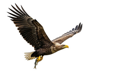 Fototapeta premium Eagle, flying with fish in talons, cutout, PNG isolated on transparent background