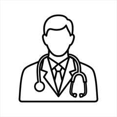 Simple line drawing of a male doctor or medical professional with stethoscope