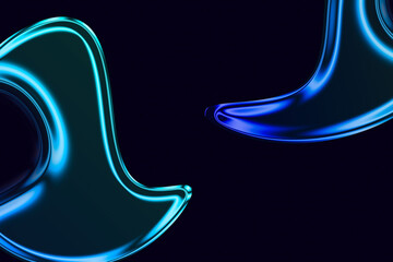 Glowing blue neon shapes on dark background with abstract curves and lines