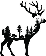 Natureinspired animal silhouette with forest scenery on a deer