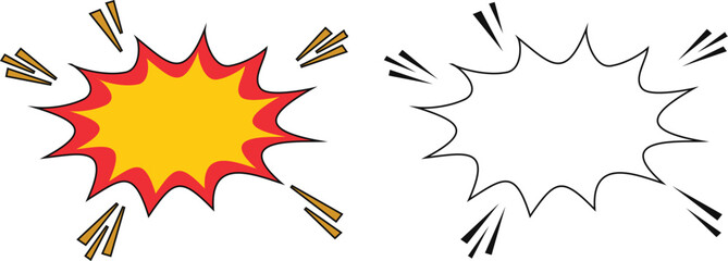 speech bubble explosion or burst boom blank speech bubble pop art. comic book blue background with star and thunder lightning. explosion