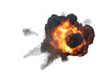 Explosive fireball with smoke and flames explosion isolated on a transparent background