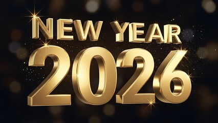 A gold 3D neon sign displays a Happy new year 2026 discount price text for a red Christmas holiday business celebration finance concept illustration