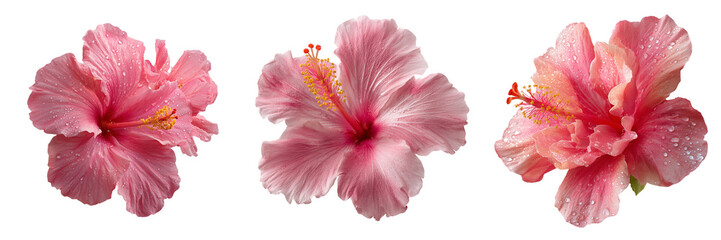 Collection of Pink hibiscus flower isolated on a transparent background