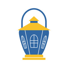 Blue and yellow lantern with handle Vector