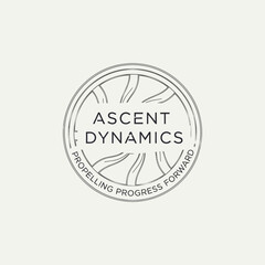 Fototapeta premium Ascent Dynamics logo with sunburst and text.