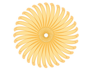 Floral spiral Gold radial shape. Decorative petal figure