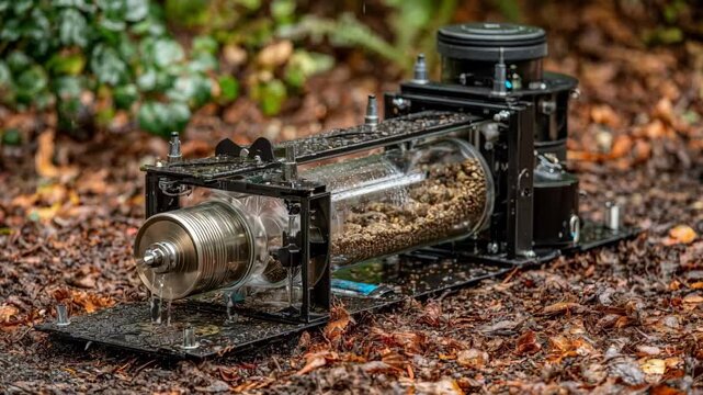 Close view of an automated planter with a transparent reservoir emphasizing ecofriendly water conservation and easy monitoring for sustainable gardening.