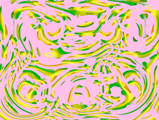 Vibrant Abstract Swirls of Green and Yellow on Pink