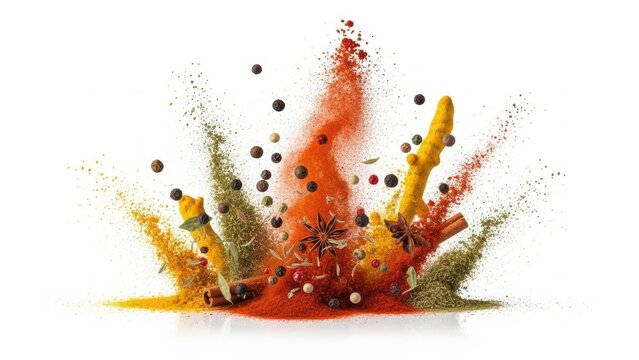 spices splash isolated on white background, stock photography
