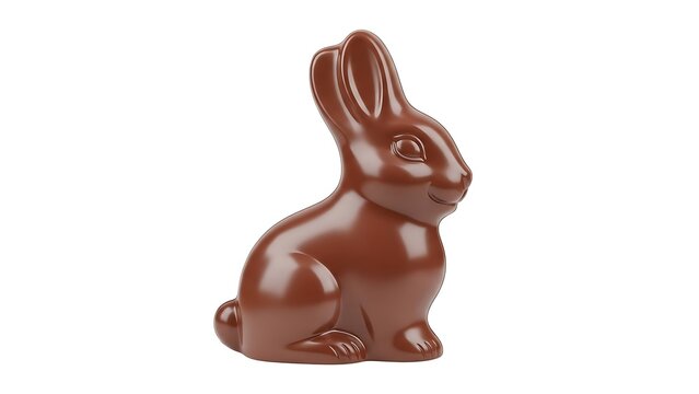 Shiny Brown Chocolate Rabbit Sitting on White Background glossy