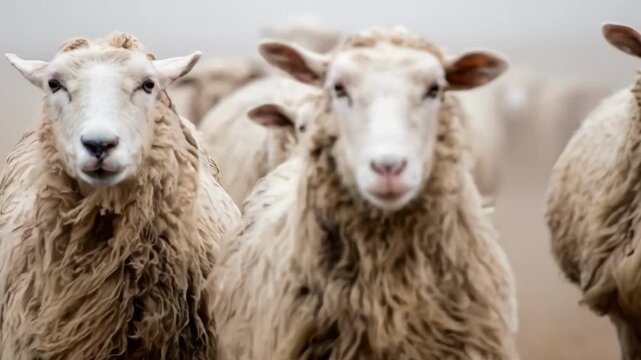 Closeup medium view of sheep moving to a fresh grazing patch highlighting climateadapted pasture rotation in dryland farming systems.