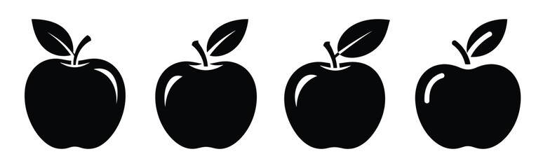 apple with leaf silhouette icon vector set