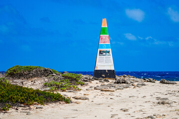 Obelisk landmark on Lacre Punt, the southern tip of Bonaire island in the Dutch Caribbean