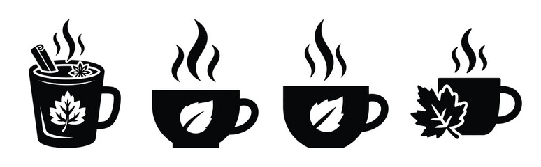 autumn beverage silhouette icon vector set