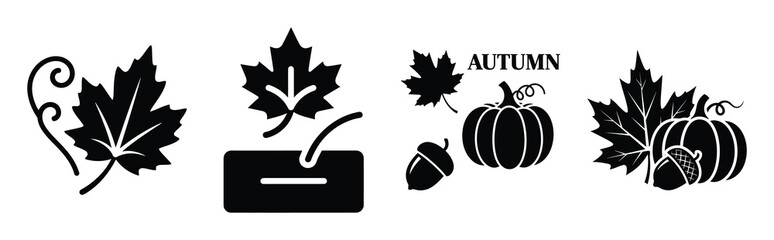 autumn greeting card silhouette icon vector set