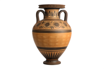 Ancient Greek style ceramic amphora, meticulously crafted and adorned with intricate traditional patterns, showcasing classical pottery design and historical artistry