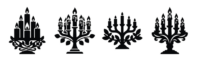 candle centerpiece silhouette icon vector set