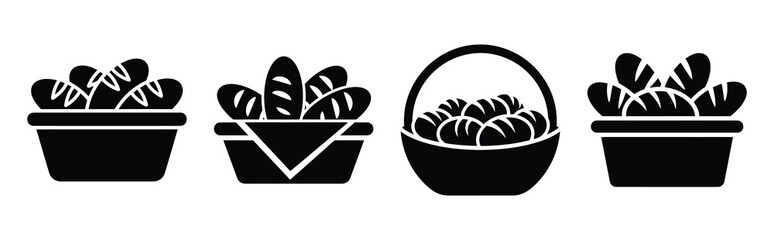 bread rolls basket silhouette icon vector set